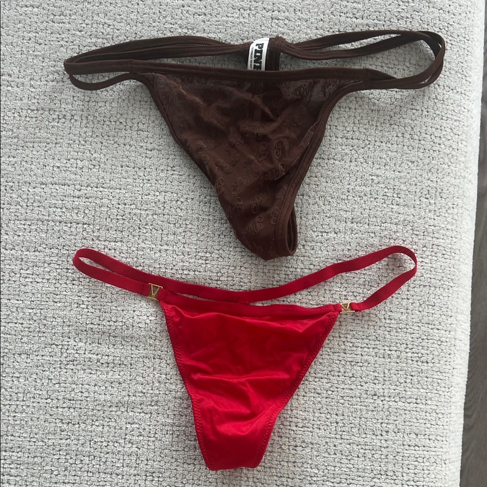 Victoria Secret and pink Red and Brown Thong Duo